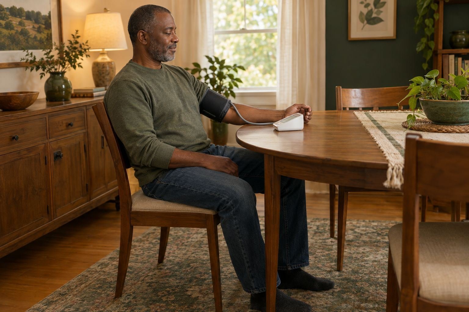 A supported sitting position for taking blood pressure